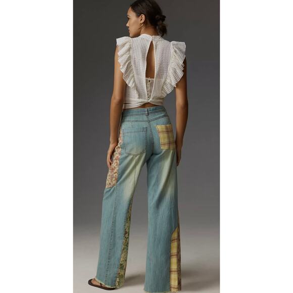 Pilcro Anthropologie The Adi Mid Rise Patchwork Jeans, Size 28 Boho $178 - Picture 2 of 8